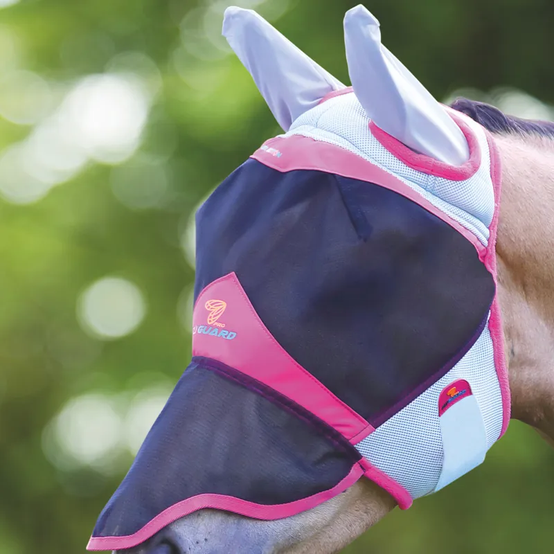 Shires FlyGuard Pro Air Motion Fly Mask with Ears and Nose - Pink-1